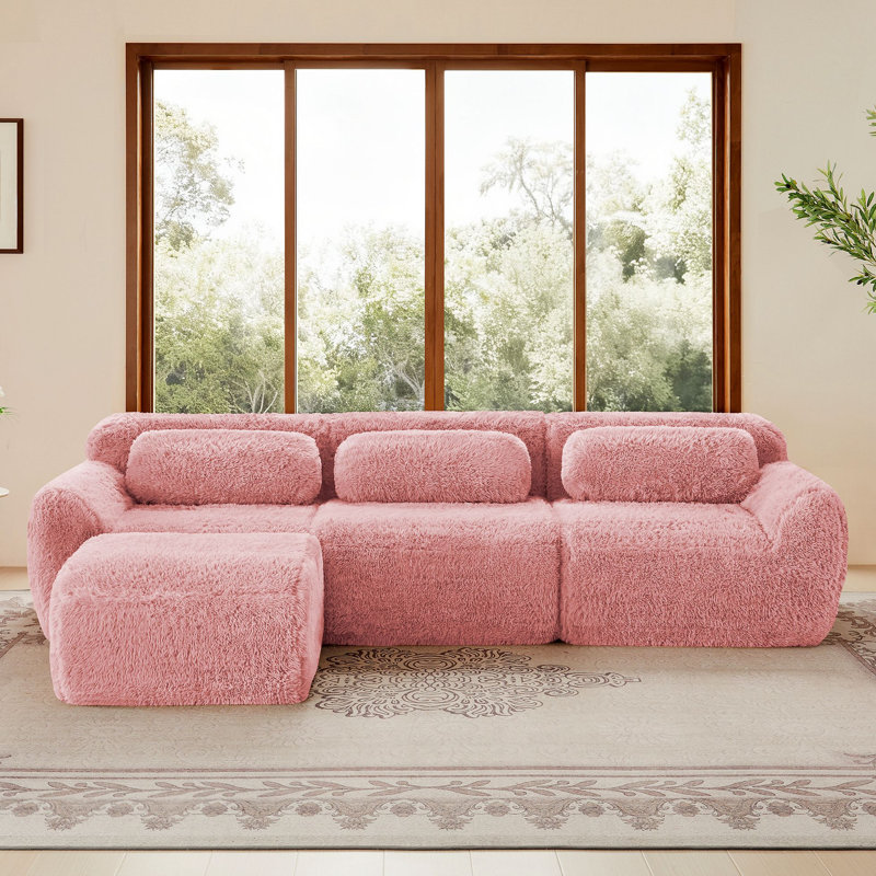 Tissu en L doux et moelleux en forme de L, canapé sans os, avec coussins décoratifs, éponge haute densité 32D, aucun assemblage requis au bas, connexion à boucle antidérapante, repose-pieds mobile pour le salon