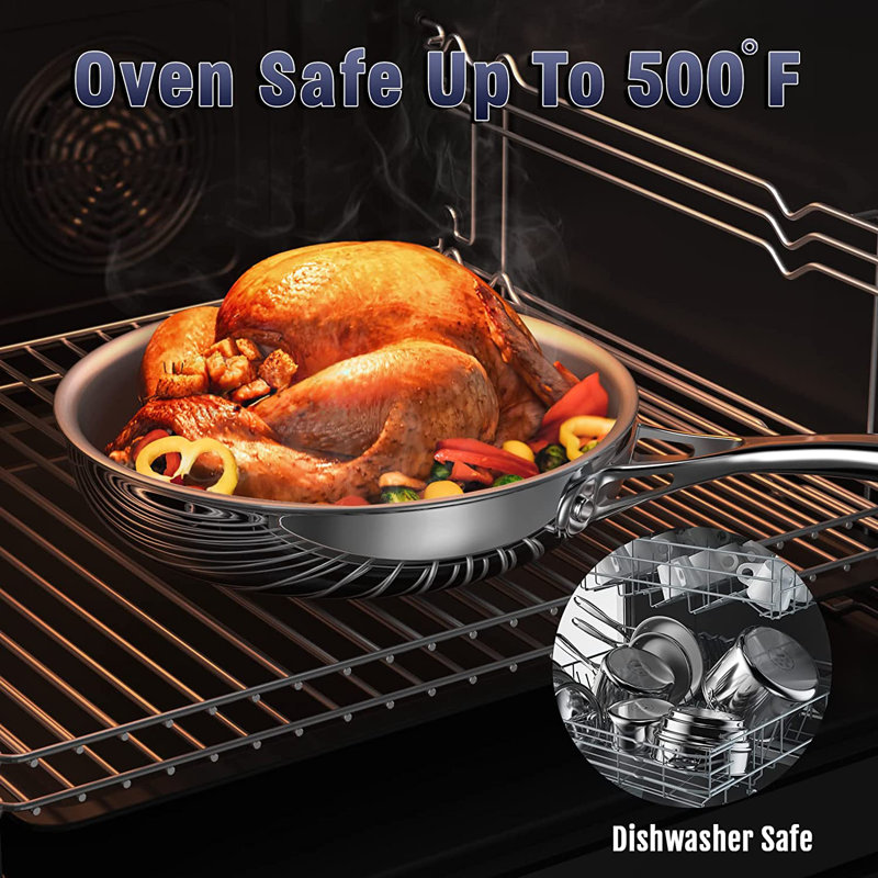 Ensemble de batterie de cuisine en acier inoxydable multi-plis standard Cooks, comprenant des casseroles, un cuiseur à vapeur, une marmite, des poêles à frire avec couvercles, compatible avec l'induction, va au lave-vaisselle, va au four, 10 pièces