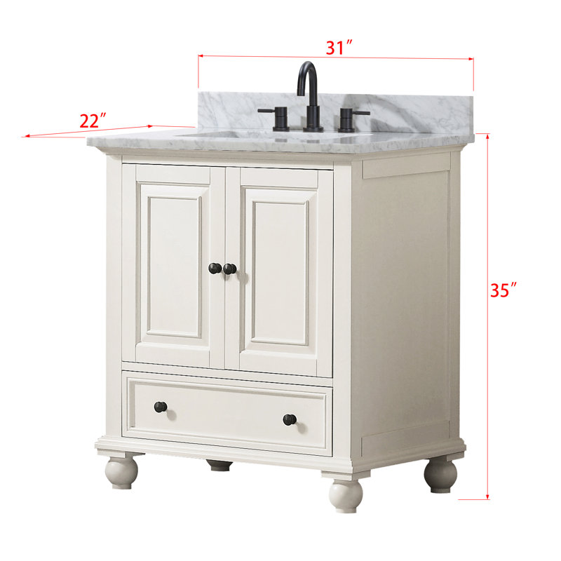 Thompson 31" Single Modern Bathroom Vanity Set, Carrera White, French White