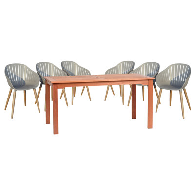 Como 6 - Person Teak Solid Wood Patio Dining Set Umbrella Hole Included Rectangular Table