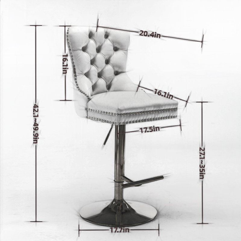 Tabouret de bar pivotant en polyuréthane vieilli et rétro avec hauteur réglable et coussin à ressorts, ensemble de 2, Brown
