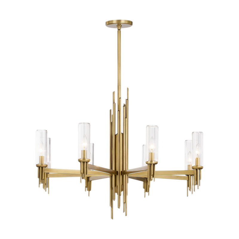 Torres 8 - Light Chandelier, Vintage Brass/Clear Ribbed