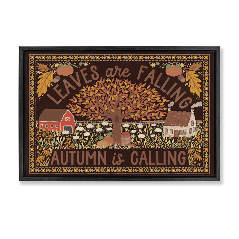 Feuilles tombant sur une toile brune par Laura Marshall, Cadre flottant noir de jais, H 21 po x l 31 po