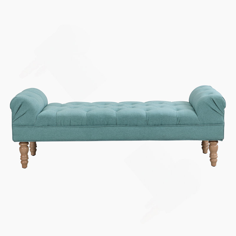 Button-Tufted End Of Bed Bench,Large Upholstered Ottoman,Foot Rest With Legs,Footstool With Rolled Arms,Upholstered Fabric Bench,Indoor Bench For Bedroom,Living Room,Entryway,Dusty Teal