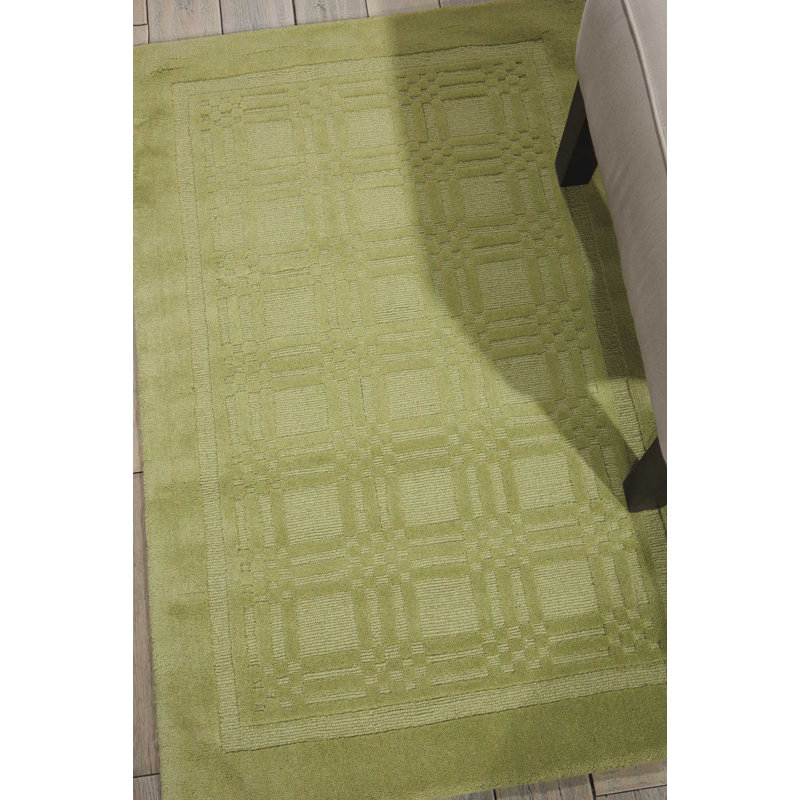 Tapis vert en laine tissé à la main Ysabelle, Rectangle 3 pi 6 po x 5 pi 6 po