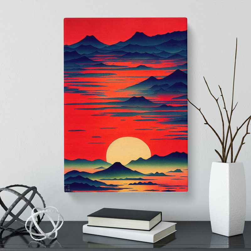 Watercolour Japanese Sunset - Wrapped Canvas, 50cm H x 35cm W x 3cm D