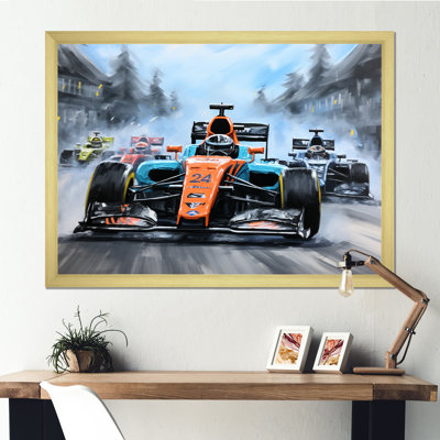 Orange And Blue Formula Car Race Tracks - Race Tracks Wall Art