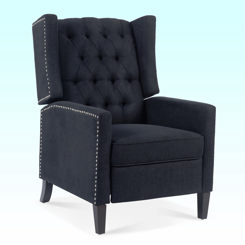 Margheoala Modern Manual Wing Chair Recliner Wide Wing Chair, High Deep Pull Chair, Sitting Chair, Black Fabric Duplicate 1