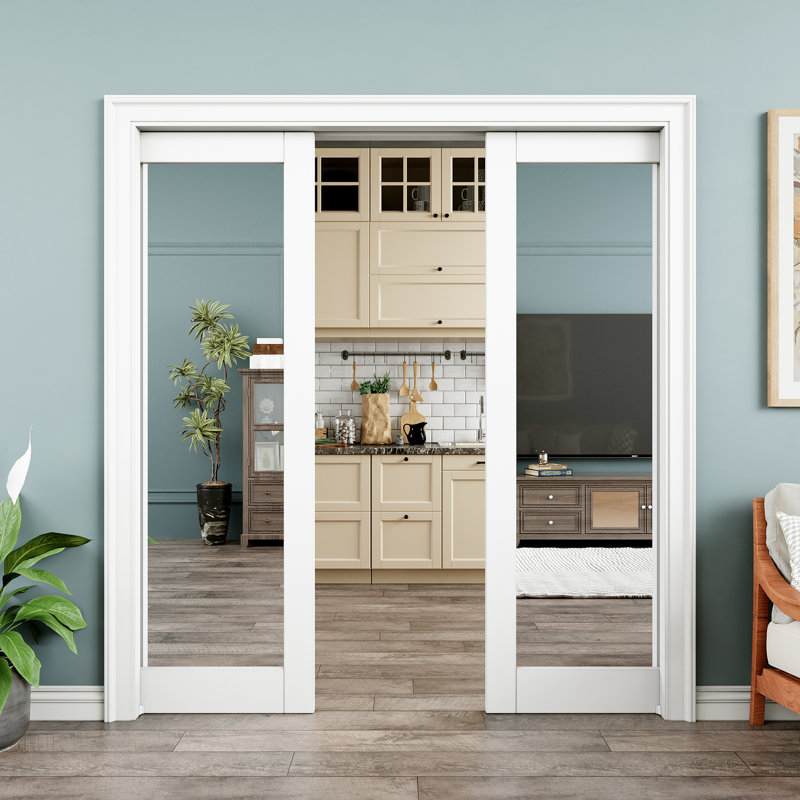 Porte coulissante intérieure avec portes coulissantes blanches avec quincaillerie et fermeture en douceur, 64 po x 80 po, 2