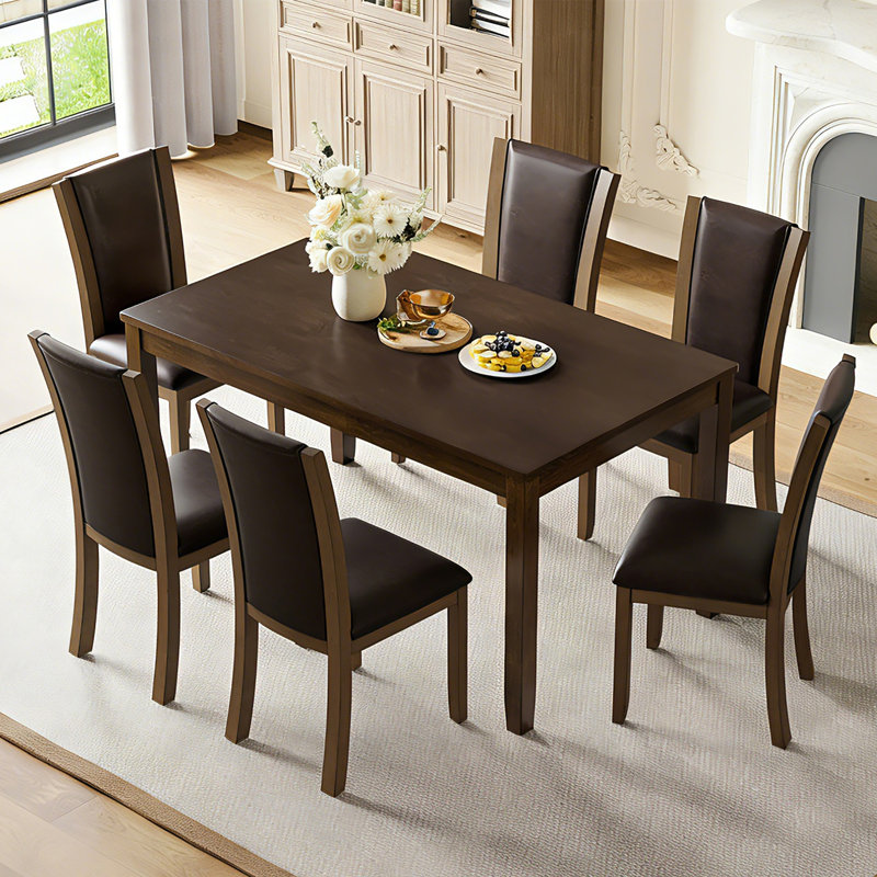 Ensemble de table à manger moderne 7 pièces avec 6 chaises rembourrées, ensemble de table à manger rectangulaire en bois pour 6 avec chaises, pour salle à manger, cuisine, restaurant