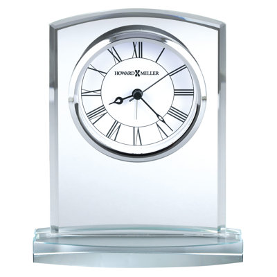 Talbot Glam Roman Numeral Crystal Quartz Movement / Crystal Tabletop Clock with Alarm in Clear/White/Silver