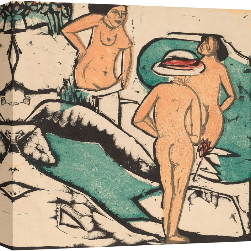 1AA6307 Women Bathing between White Stones by Ernst Ludwig Kirchner - Wrapped Canvas Square Print, 70cm H x 70cm W x 4cm D