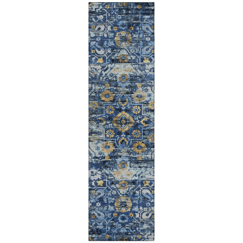 Machine Washable Indoor/Outdoor Chantille ACN2782 Global Rug, Navy, 2'3" x 7'6" Runner