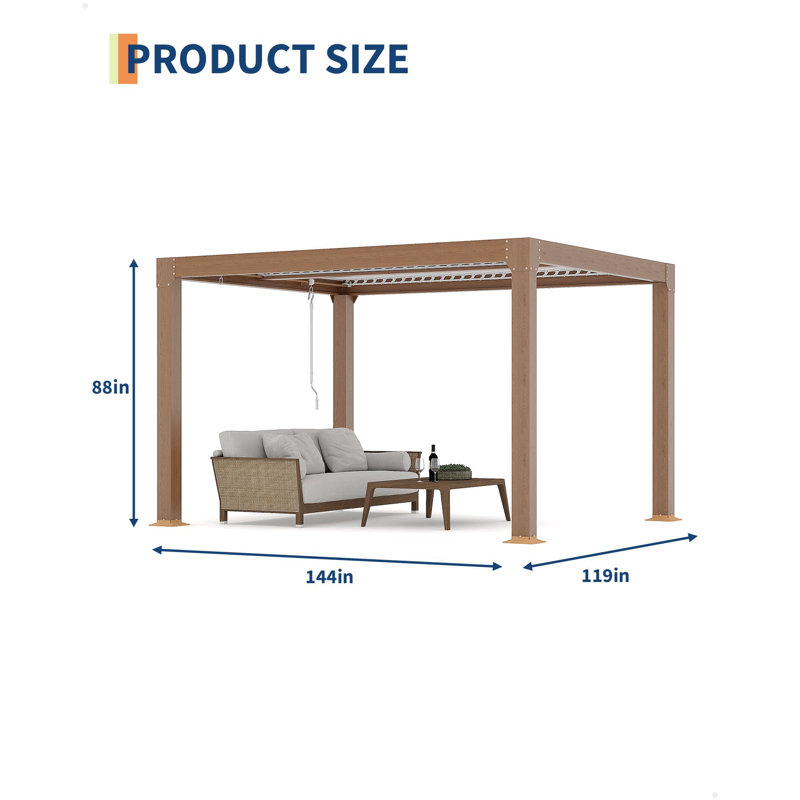 Pergola en aluminium 10 x 10 pi avec toit réglable à manivelle
