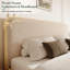 Linen Upholstered Platform Bed with Rounded Headboard and Solid Wood Legs-135867143