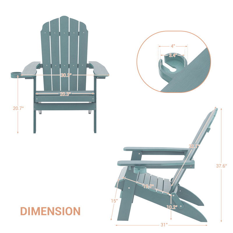 Chaise Adirondack pliante en plastique Shubhika, Bleu clair