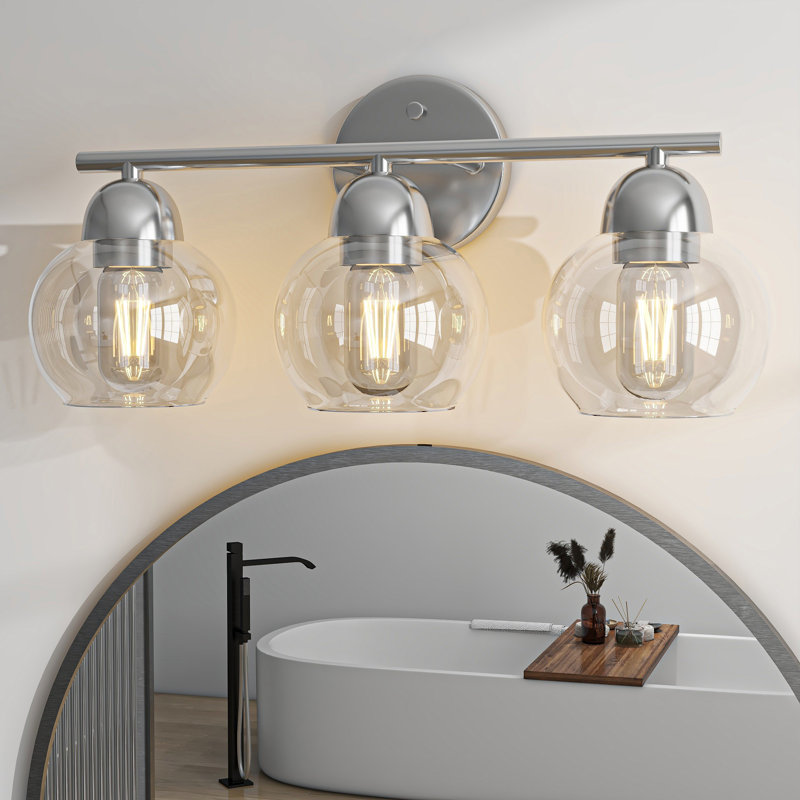 Éclairage pour salle de bain Daryll, Transparent, Nickel brossé, Trois lumières