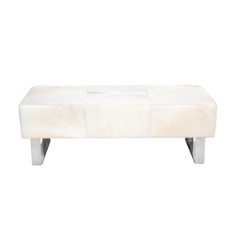 Modern Leather Storage Type Bench, Gray/Chrome