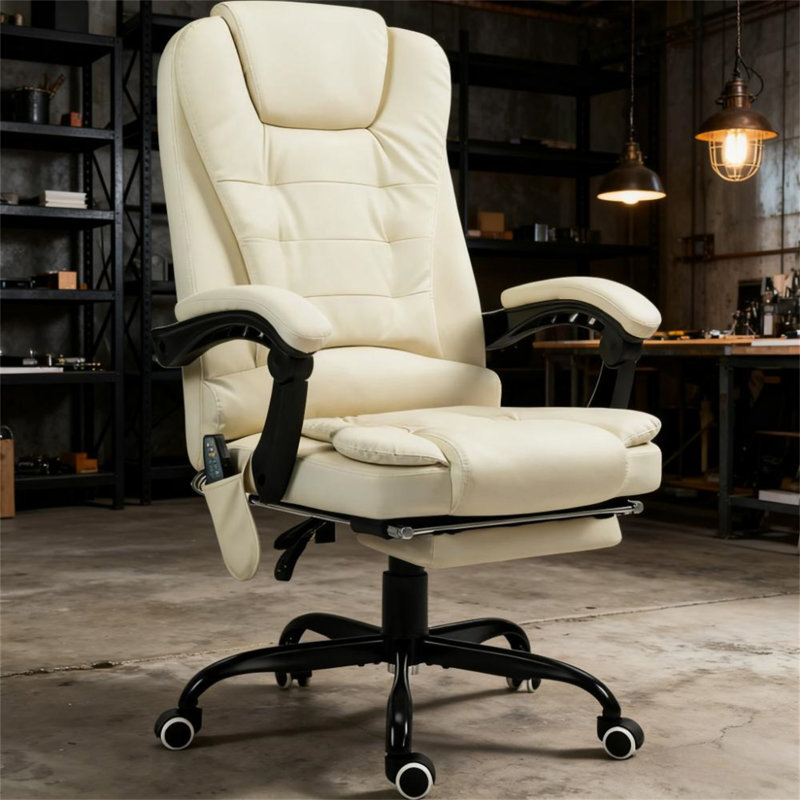 Fauteuil de bureau massant, Blanc, crème