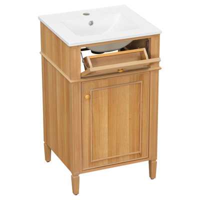 Meuble-lavabo moderne en bois 20 po avec lavabo en céramique | Idée de cadeau