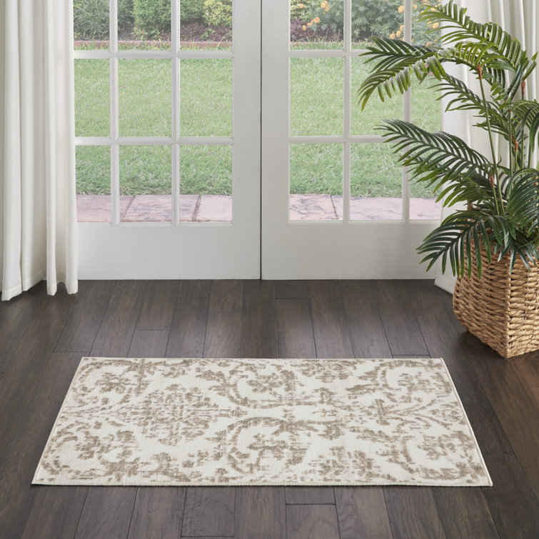 Cristiaan Damask Machine Woven Polypropylene Area Rug in Beige