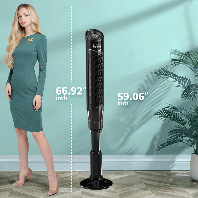 Tower Fan 59” Portable With Oscillation Remote Control, Adjustable height（0-7in）,8 Powerful Wind Speed And 3Modes Setting, Built In 24 H Timer Led Display Compact Standing Fan