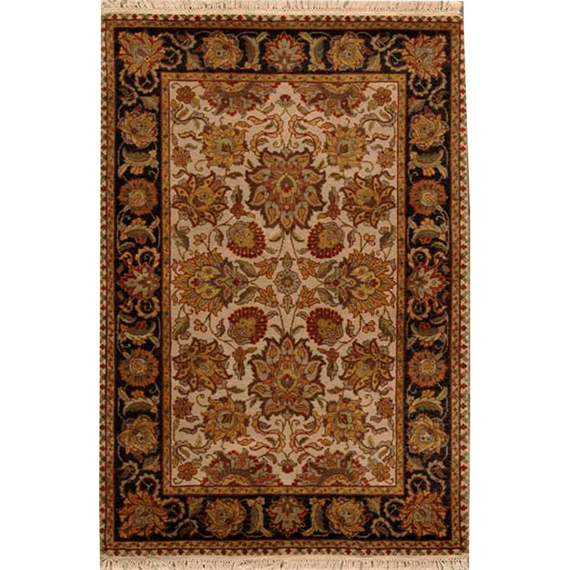 Tapis ivoire et noir noué à la main de haute qualité