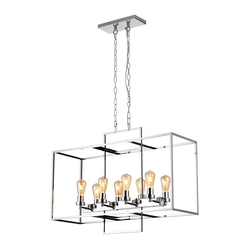 Lustre lanterne linéaire 36 po à 8 lumières - Cage rectangulaire industrielle rustique