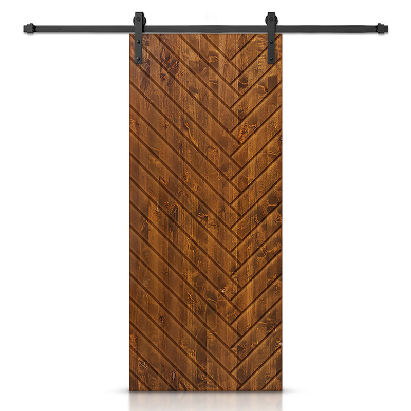 Porte de grange en bois massif lambrissé et métal, Noyer, H 80 po x l 24 po