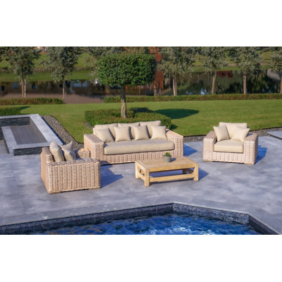 Anna LUX 4-Piece Outdoor Extra Deep Seating Wicker Aluminum Frame Furniture Set With Wood Coffee Table In White And Grey