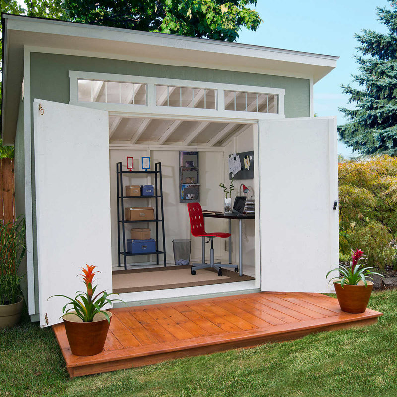Olympia 10x7.5 Beige Wood Storage Shed with Double Doors