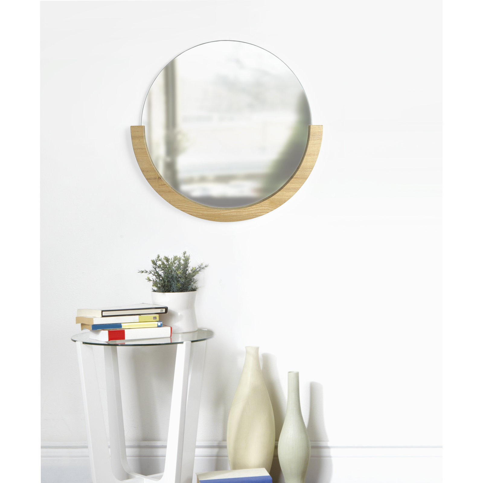 Wood Wall Mirror, 32.24" H  x 31.06" W  x 1.2" D, Natural