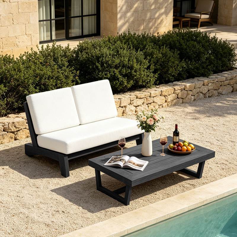 Ensemble de conversation Polett, 2 pièces: table, causeuse, Beige, Black