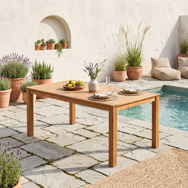 Table de salle à manger rectangulaire en bois d'acacia pour jardin, cour, bord de piscine ou salle à manger intérieure