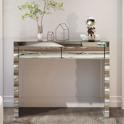 Mirror Console Table, Silver Dressing Table For Baked Curved Mirror With 2 Drawers, Mirror-Decorated Side Table Suitable For Hall And Living Room, Dressing Table Mirror Dressing