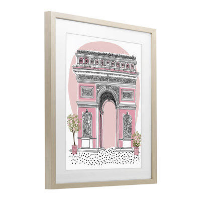 Reproduction sous verre rose encadrée de style néoclassique Archway, design par Jess Stempel