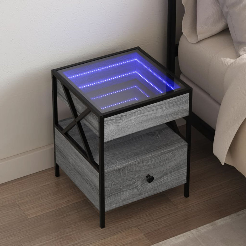 Daneli 40cm W Steel Bedside Table, Grey Sonoma