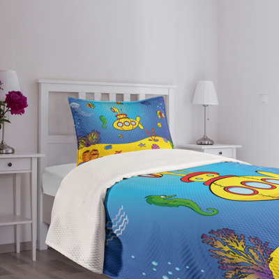 Ambesonne Yellow Submarine Bedspread Set Nautical Blue Yellow