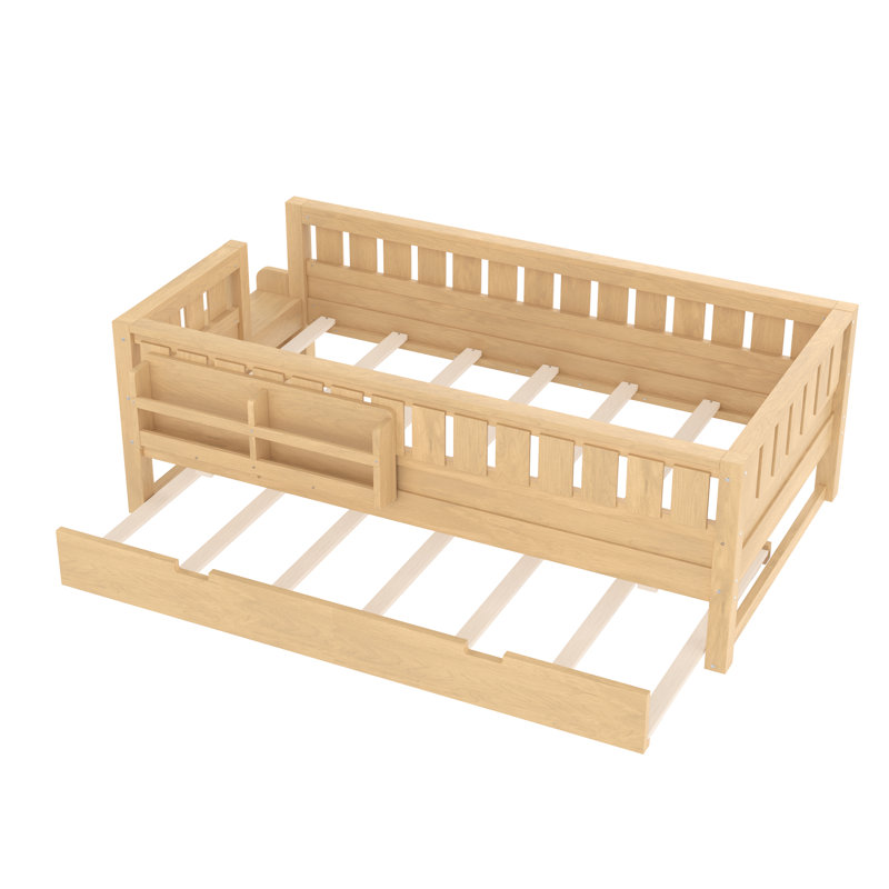 Simple avec bibliothèque intégrée et petit escalier, rails de sécurité de haute qualité et lit gigogne, naturel clair
