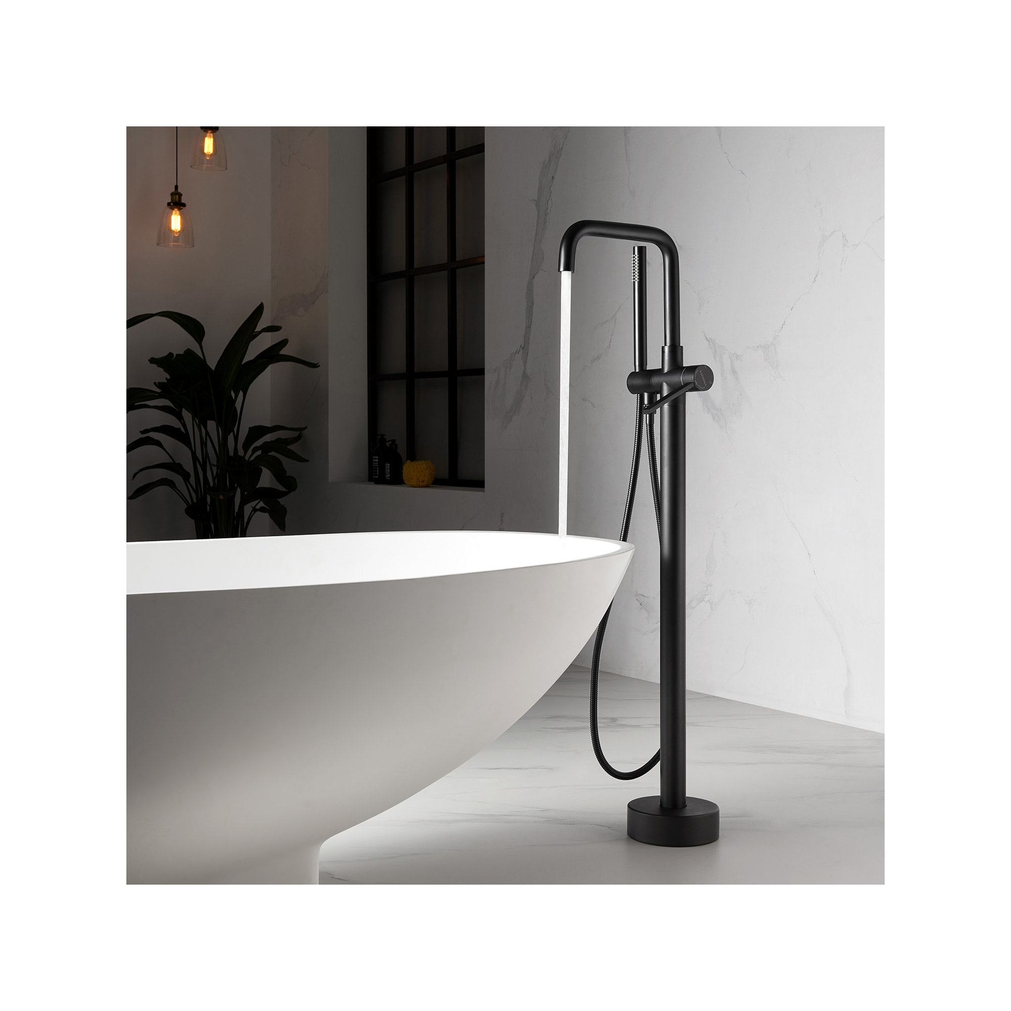 Delara Bathroom Freestanding Tub Filler with Diverter, Matt Black