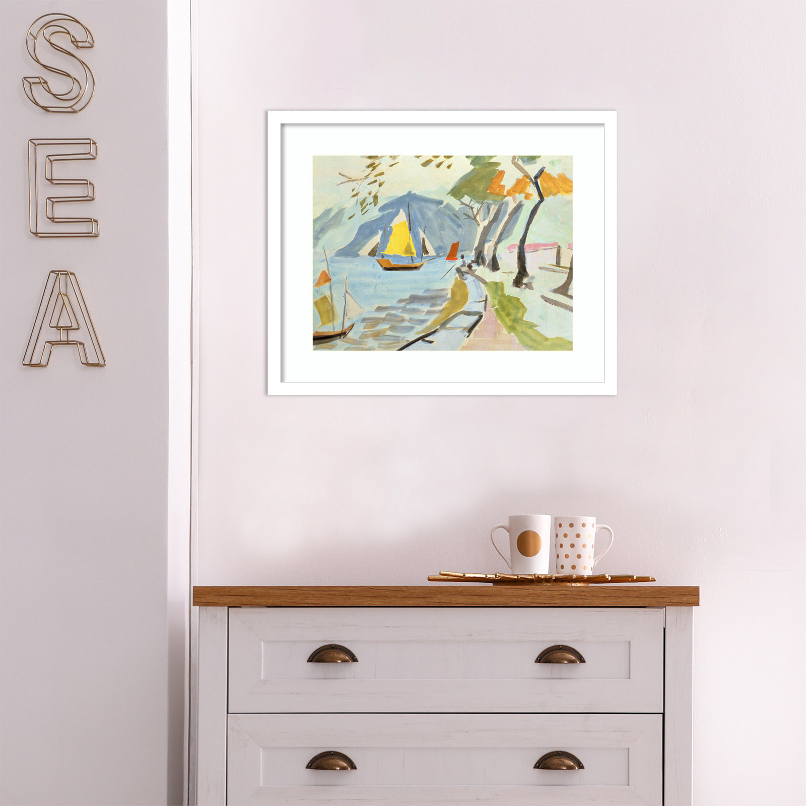 Macau Shoreline Print by Anne Durham, 17" H x 21" W x 1" D, White