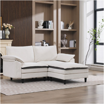 Canapé en L 70,87 po à deux tons en forme de L noir et blanc, canapé modulaire avec repose-pieds, assise profonde en chenille 2 places et coussin - parfait pour le salon, la chambre à coucher, un appartement