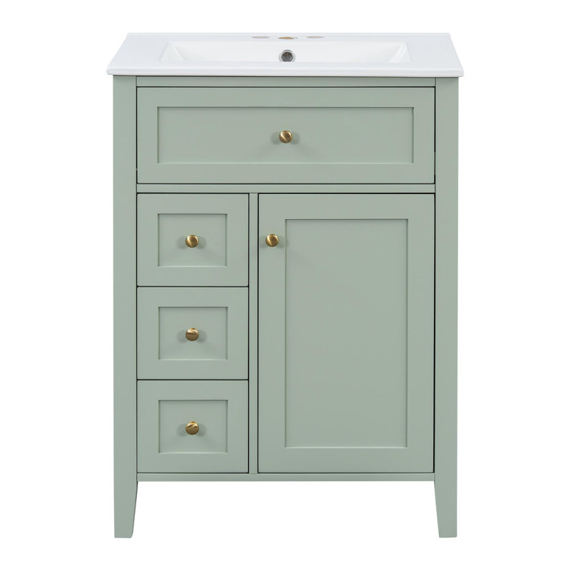 Meuble-lavabo simple 24 po avec lavabo, Vert, Doré