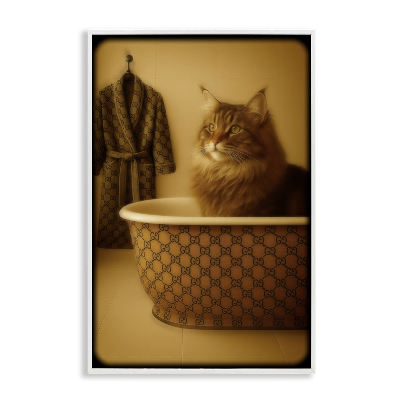 Coon Couture de luxe dans giclée de baignoire encadrée, design par Grotto Studios, 18 x 12, Coastal White Giclee Framed