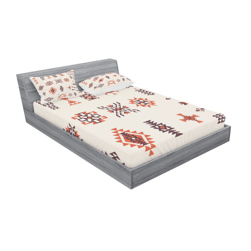 Microfiber Geometric Sheet Set, Queen Sheet Set with Fitted Sheet