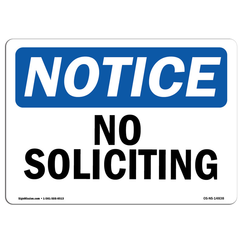 Panneau en aluminium 14 po x 10 po No Soliciting, H 10 po x l 14 po x P 0,1 po