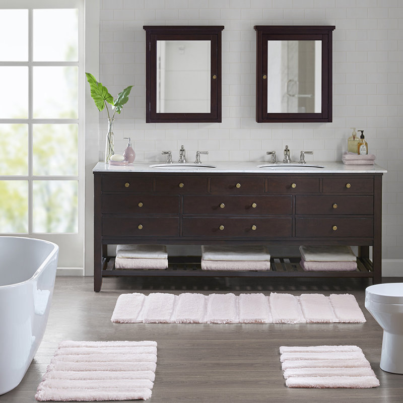 17X24" Blush Bath Rug, , Stripe, , Fade , Non-Skid Backing, Machine Wash 17X24", With , Washable
