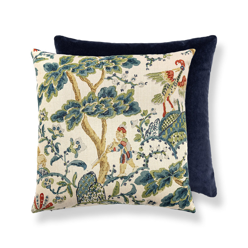 KELMESCOTT / AURORA PILLOW, Peacock/Sand/Navy Toile, 22" H x 22" W, Square
