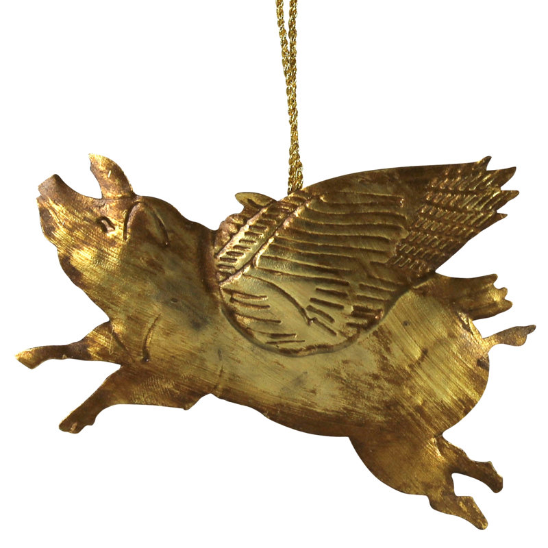 Pressed Metal Flying Pig, Antique Gold