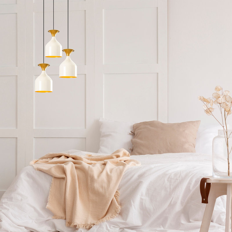 Lustre Modern Glam, finition blanche et or, 15,7 po x 44,5 po | Corps en métal, 3 douilles E27 de 40 W maximum | Design scandinave élégant, parfait pour le salon et la salle à manger | Ampoule non incluse